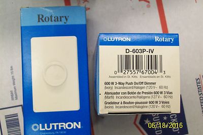 LUTRON D-603P-IV 600 WATT 3-WAY IVORY DIMMER