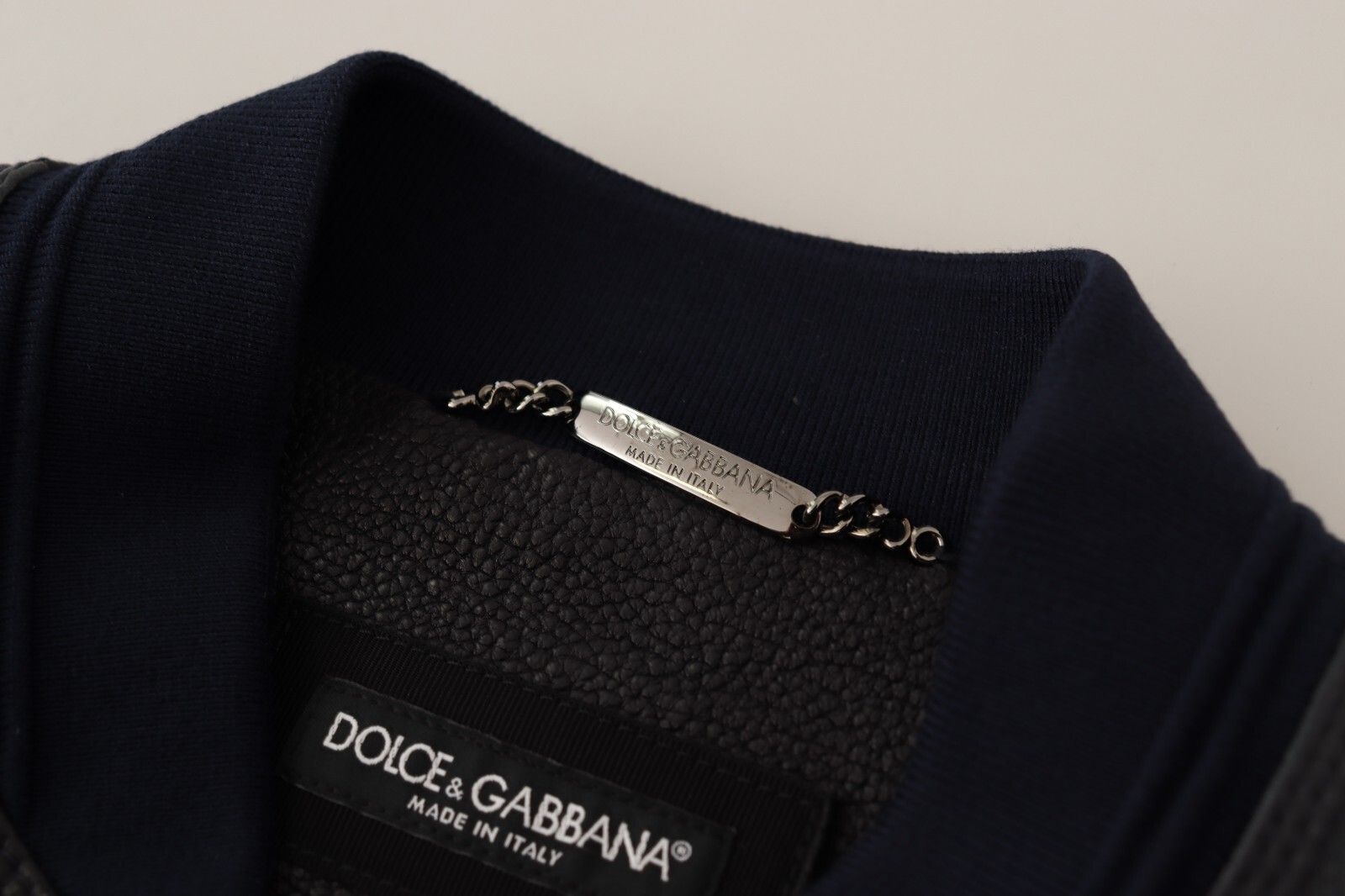 Pre-owned Dolce & Gabbana Jacket Blue Leather Full Zip Bomber Men It50 / Us40/ L Rrp $5000