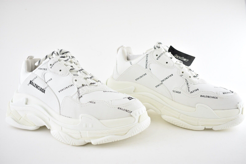 Pre-owned Balenciaga Triple S Sneaker Black White All Over Logo Platform Flat Trainer 42