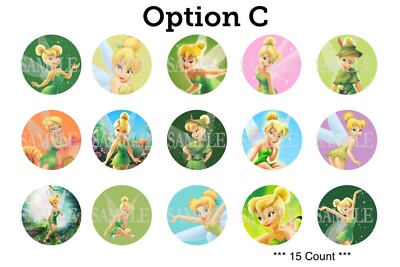 15 Pre-Cut Tinkerbell 1 Inch Bottle Cap Images (8 Options)