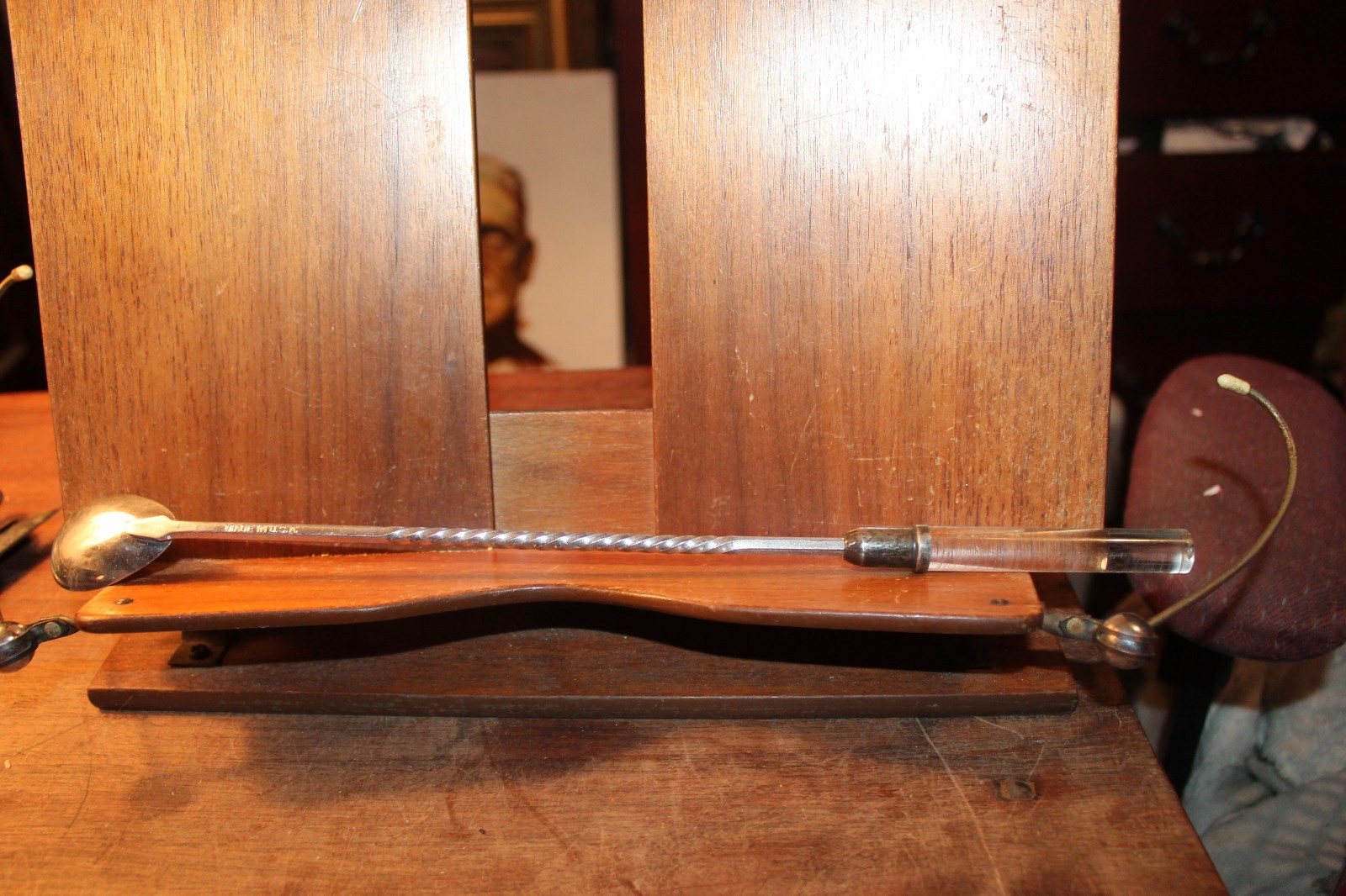 Vintage Lucite Clear Handle and Stainless Steel Twisted Fondue Spoon Mid Century