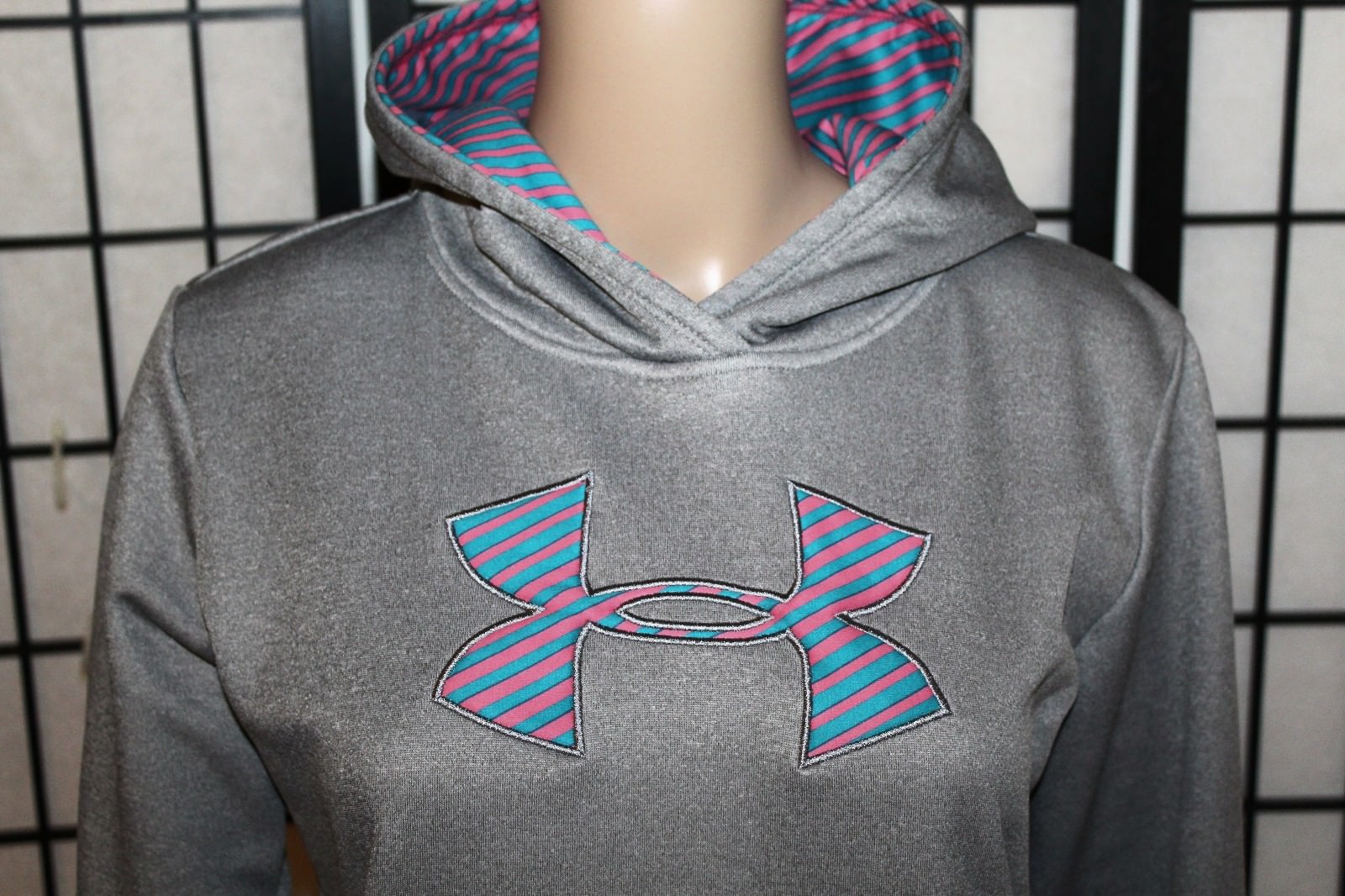 Girls UNDER ARMOUR STORM Hoodie Youth YXL Gray & Pink Loose Fit Pullover EUC