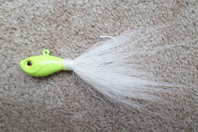 5 PACK 3 oz Green/Chartreuse Striper Ultra Minnow Bucktail Jigs + 1 SPRO Swivel 