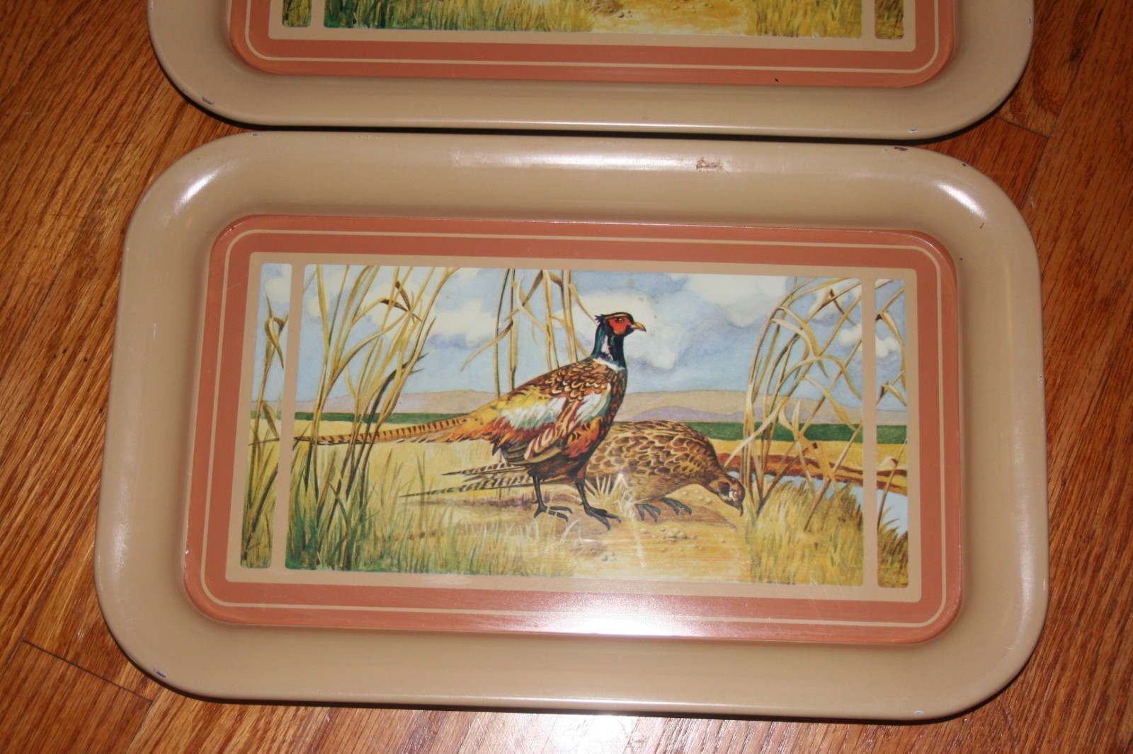 (3) Metal Lunch Trays Serving Trays Lap TV Dinner Trays Pheasants Grouse  EUC