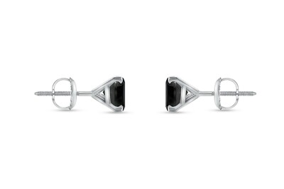 Pre-owned Shine Brite With A Diamond 2 Ct Princess Cut Black Earrings Studs Solid 14k White Gold Screw Back Martini In White/colorless