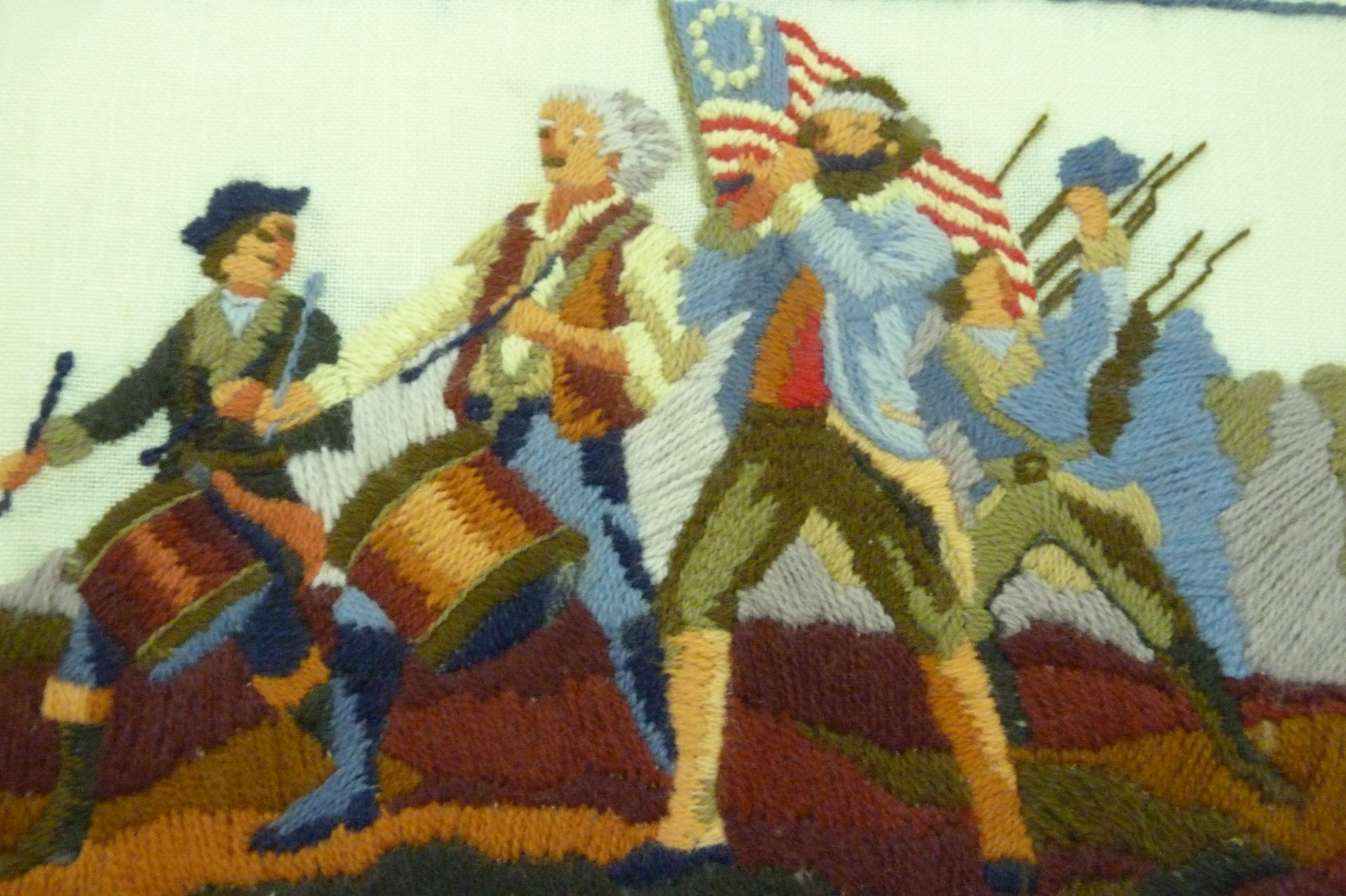Vintage Paragon Minute Men Patriotic Flag Crewel Framed Needlework Art
