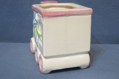 Vintage Nancy Pew Ceramic Train Planter # 7928 Japan Made Pink Blue Yellow White
