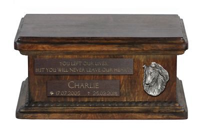 Rough Collie  - Urn for dog s ashes with relief, sentence, low model ArtDog