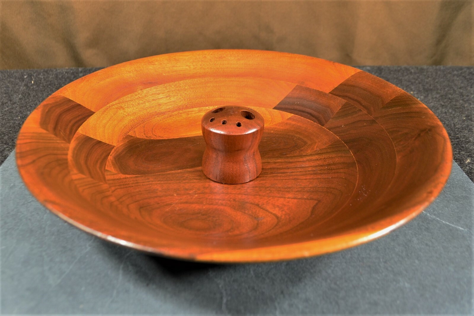 Vintage Vermillion Real Walnut Nut Bowl With Nutcracker & Picks 12