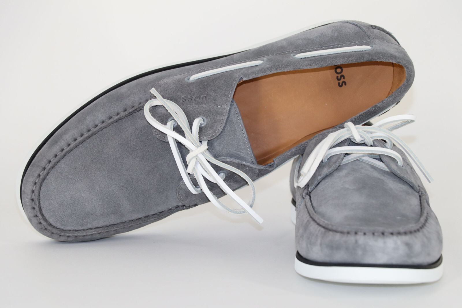 Pre-owned Hugo Boss Boat Shoes, Mod. Bannie_derb_sd, Size 44 / Us 11, Medium Grey In Gray