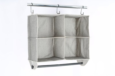 4-Shelf Hanging Polyester and Cotton Closet Organizer with Hanging Rack