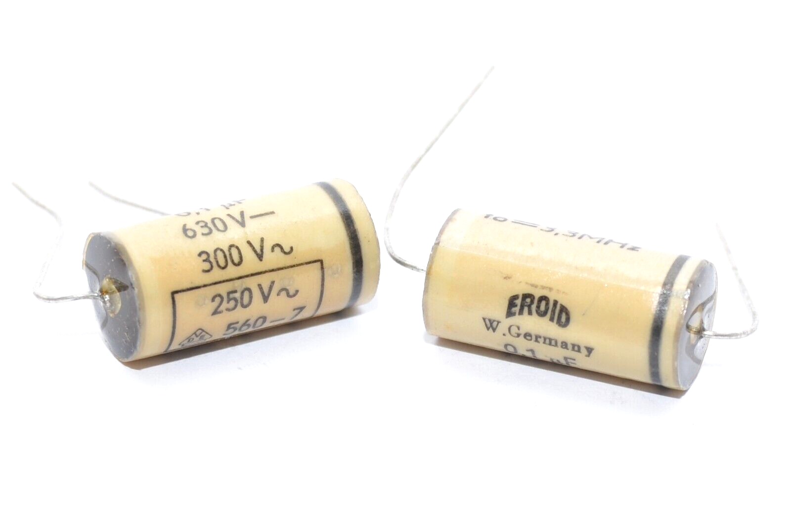 Pair of Vintage EROID Paper Capacitor, 0.1 MFD / 630 V- for