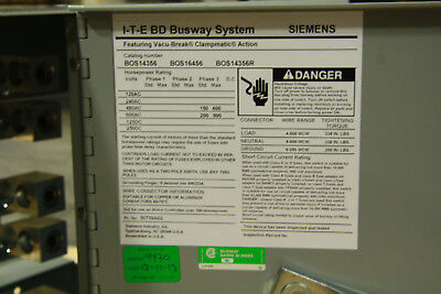 Siemens BOS14356 Fusible Switch Bus Plug 600A 600V 3Ph 3W BOS 600 Amp New in Box