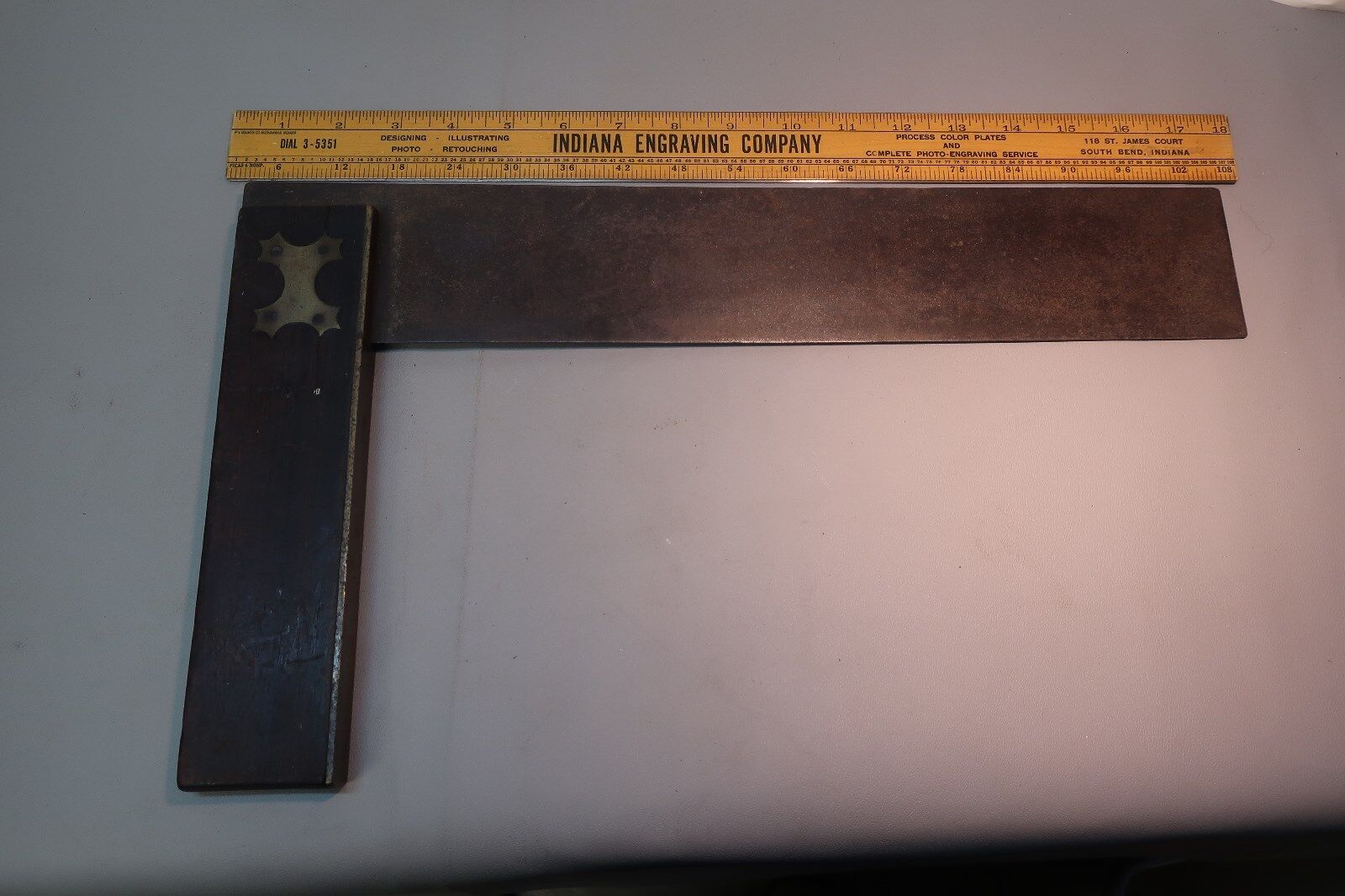 Antique Old Rosewood Wood Handle Brass Set Square 17 x 10 Antique Old Rosewood Wood Handle Brass Set Square 17 x 10