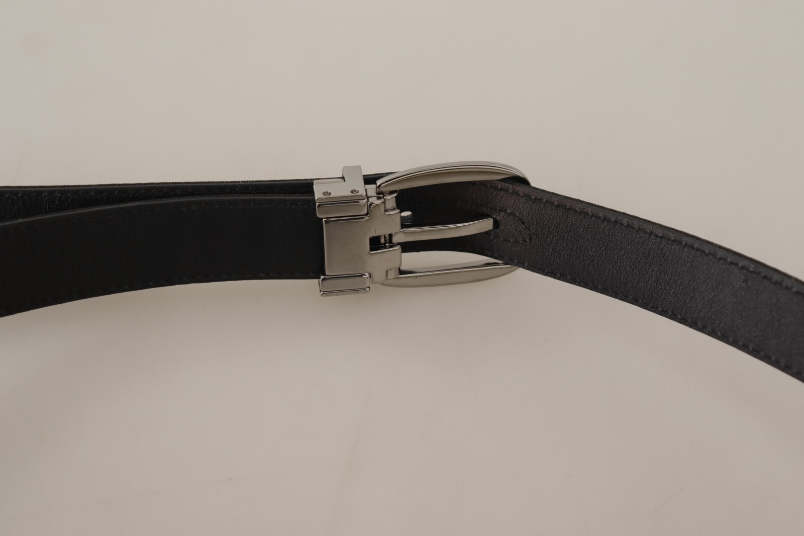 Pre-owned Dolce & Gabbana Belt Black Calf Canvas Silver Tone Logo Metal Buckle S85cm/34in