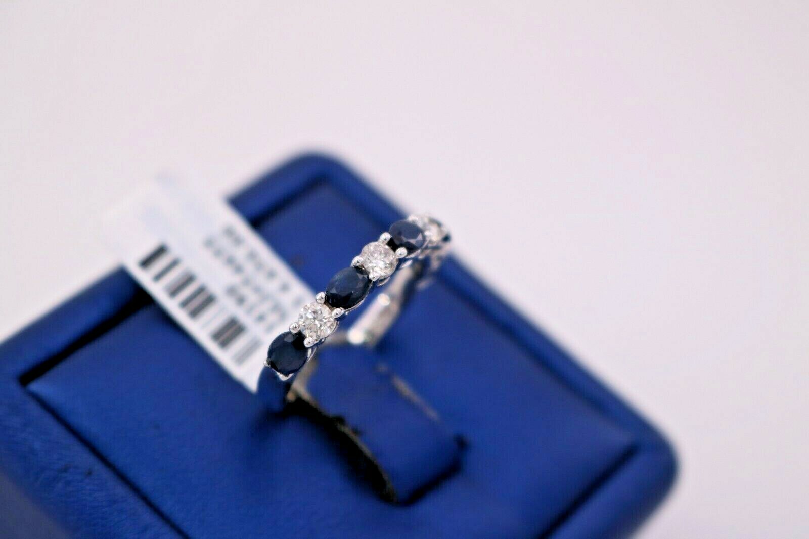 Pre-owned Handmade 14k White Gold 1.50 Ct Diamond & Sapphire Ladies Band, S14180