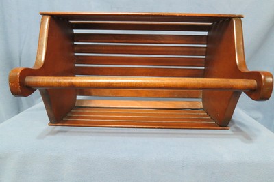 Vintage Wooden Slats Basket, Wood Tote Magazine Rack 15 3/4