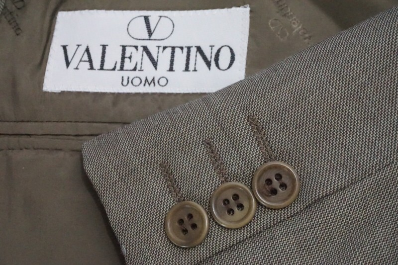 Valentino Vintage Light Brown Woven 2 Pc Suit Jacket Pants Sz 42R