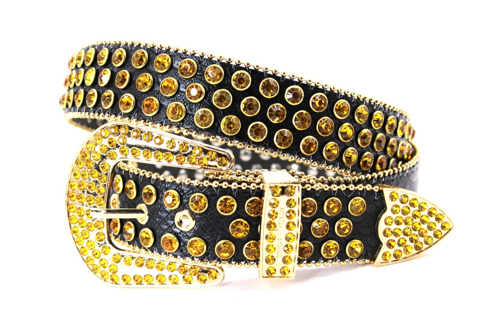 Rhinestone Western Belt Bling Black Gold Unisex Men for Pants 34