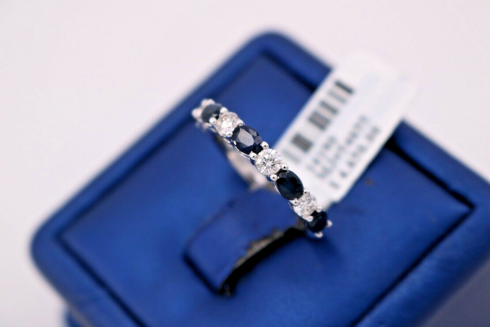 Pre-owned Handmade 14k White Gold 1.50 Ct Diamond & Sapphire Ladies Band, S14180