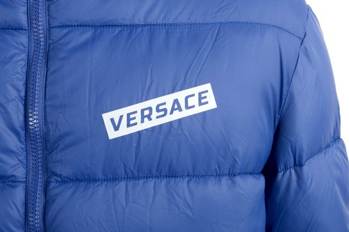 Pre-owned Versace Men's Blue Logo Full Zip Hooded Parka Jacket Sz S M L Xl 2xl