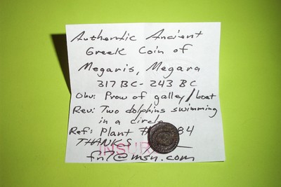 Megaris Megara 317 BC ancient GREEK COIN dolphins prow ship old good treasure G