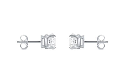 Pre-owned Shine Brite With A Diamond 2 Ct Round Created Diamond Earrings Studs Real 14k White Gold Basket Push Back In White/colorless