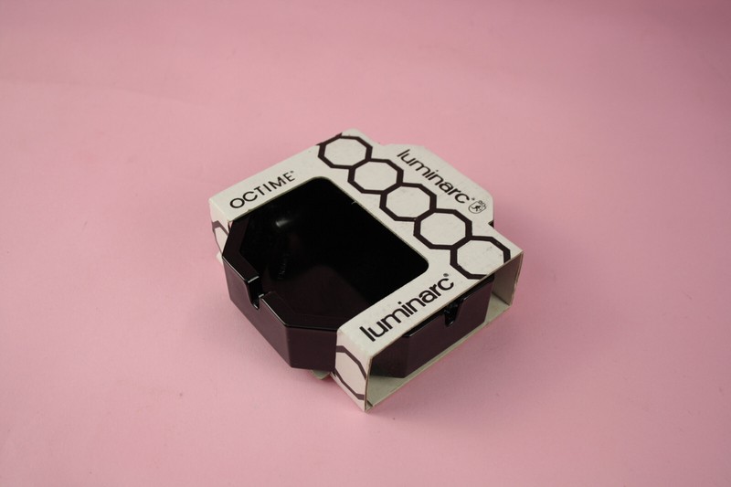 Vintage Arcoroc France Octime Schwarz Glas Aschenbecher Ashtray 80er 90er Ovp