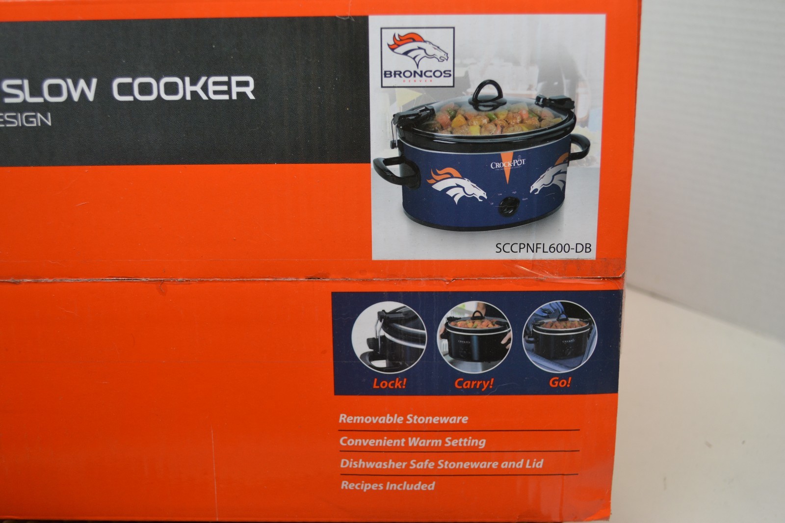 Denver Broncos Crock Pot 6 Quart Cook & Carry NFL Kitchen Slow Cooker Warmer,