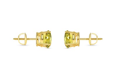 Pre-owned Shine Brite With A Diamond 5 Ct Round Cut Canary Earrings Studs Solid 14k Yellow Gold Screw Back Basket