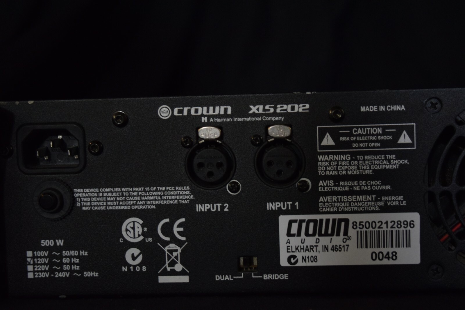 Crown XLS 202 200 WPC Two Channel Rack Mountable Power Amplifier