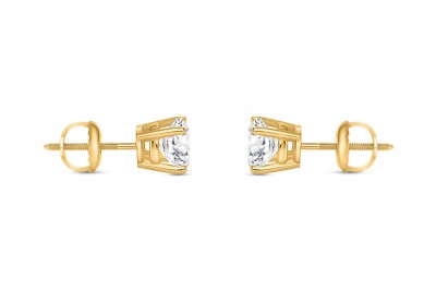 Pre-owned Shine Brite With A Diamond 1 Ct Round Lab Created Grown Diamond Earrings 18k Yellow Gold F/vs Basket Screw
