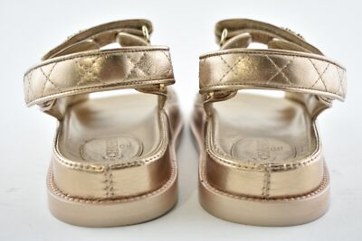 Pre-owned Chanel 21c Bronze Quilt Chain Cc Logo Mule Slide Strap Flat Teva Dad Sandal 36.5 In Gold