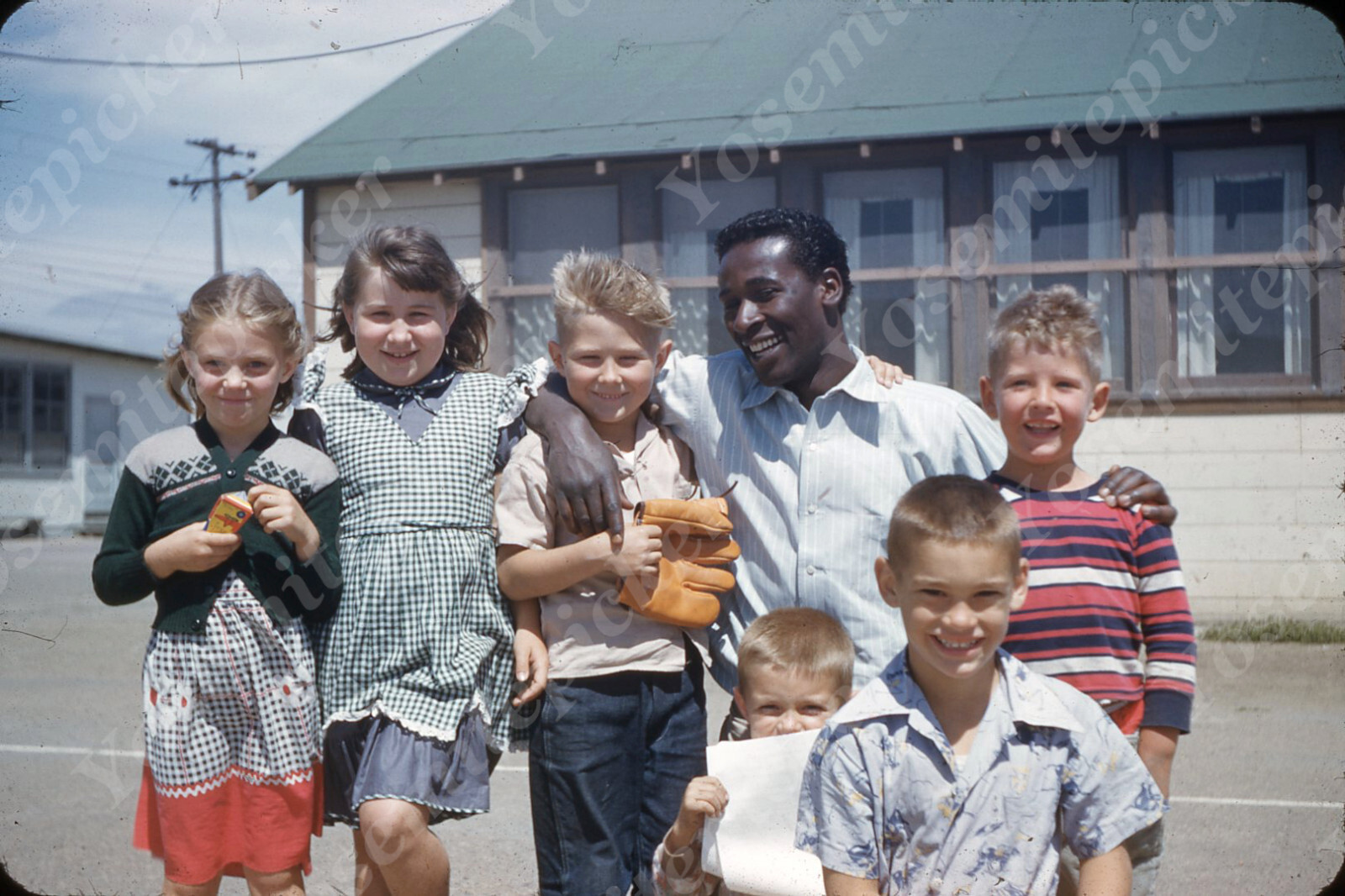 sl56 Original Slide 1950's Red Kodachrome kids camp big