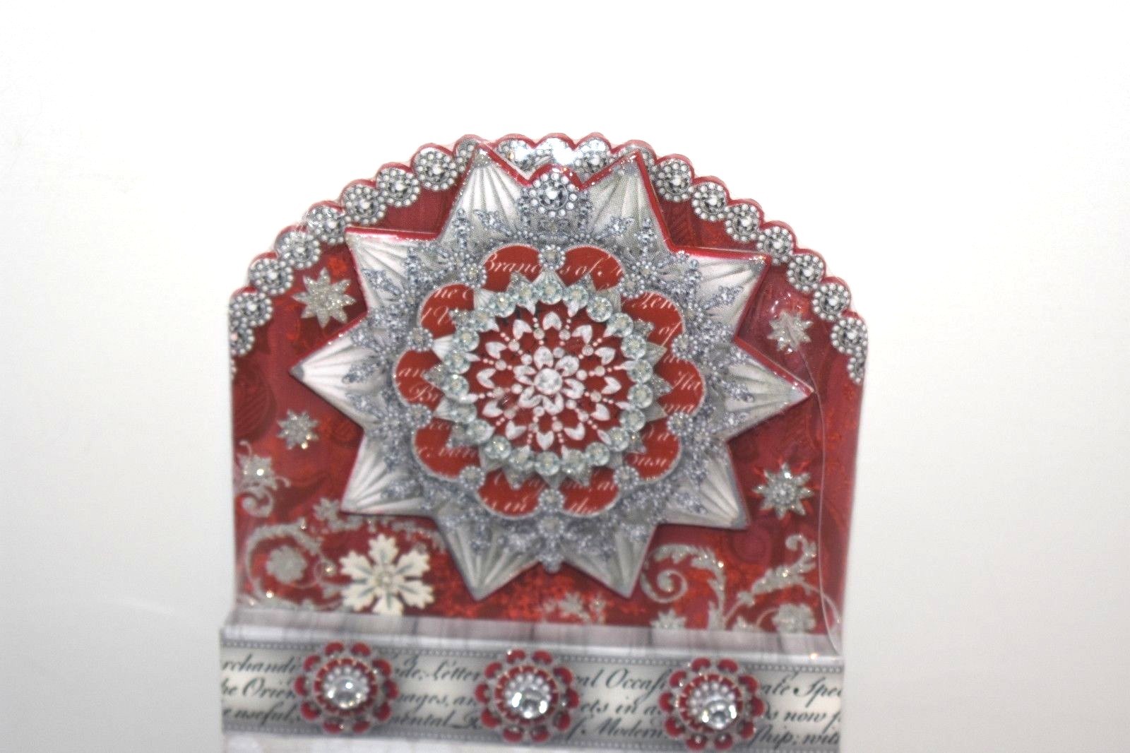 Punch Studio Christmas Die Cut Note Pad ~ Red Silver Glitter Snowflake Magnetic