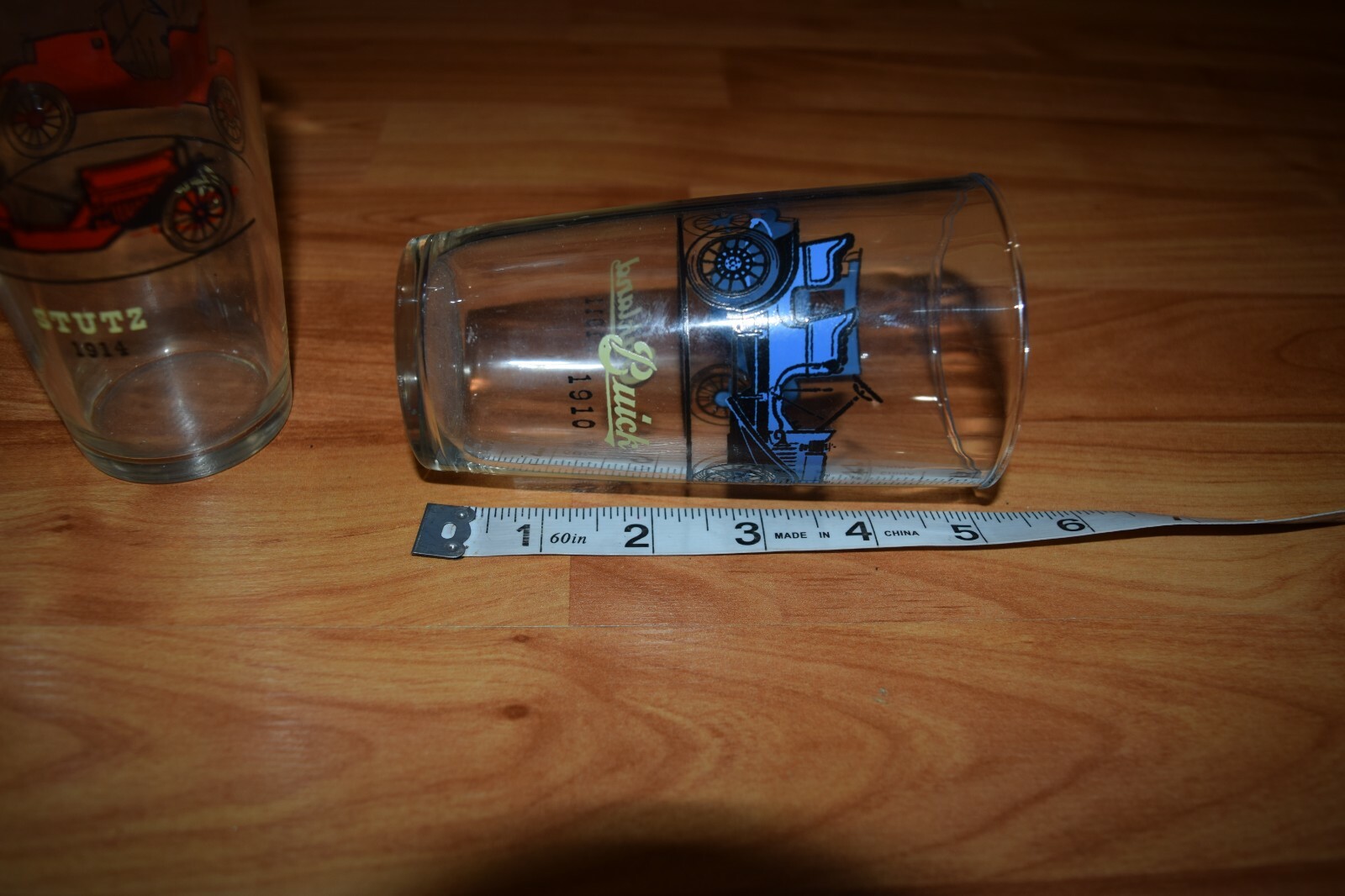 Set of 3 Old Timer's Autos Glass Tumblers - Hudson, Stutz, Oakland, Buick, Ford