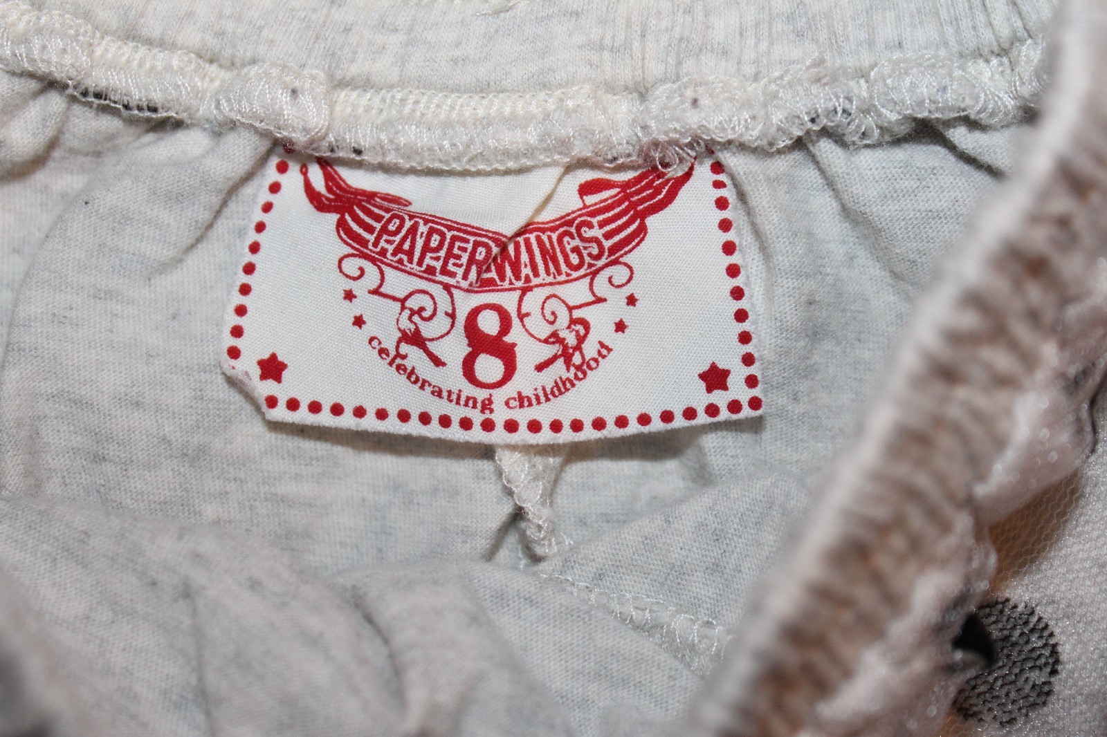 VGUC 8 PAPER WINGS boutique black dot tulle w gray underlay ASYMMETRICAL SKIRT