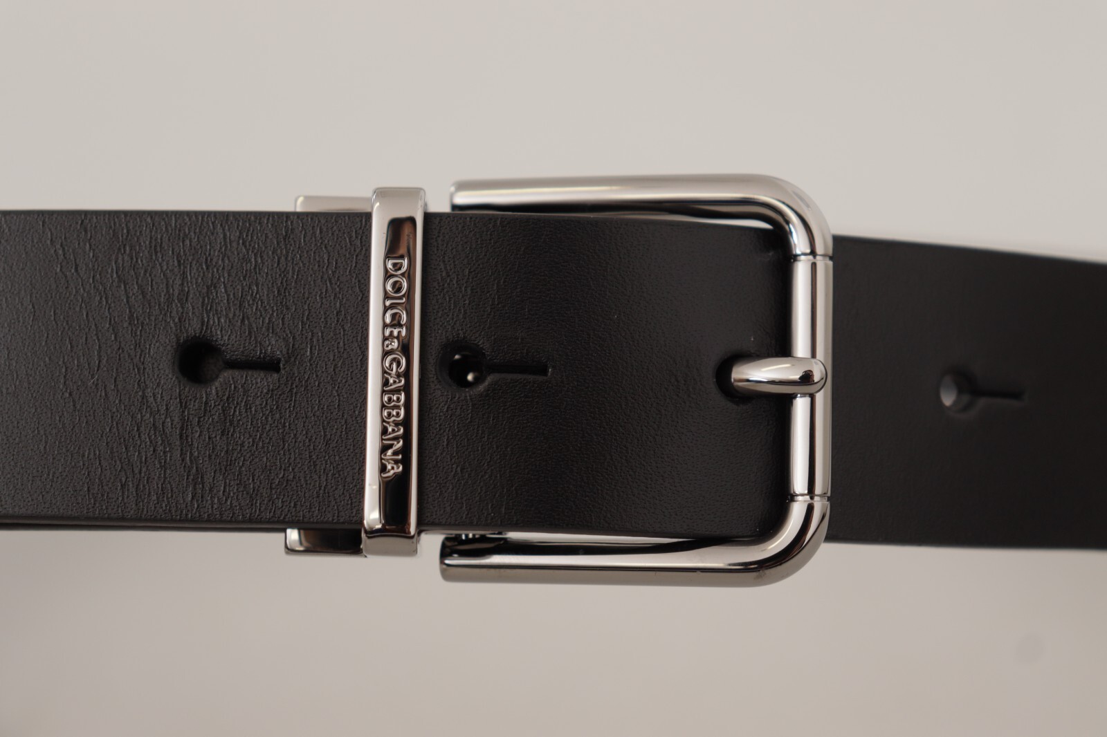 Pre-owned Dolce & Gabbana Belt Black Calf Leather Logo Engraved Metal Buckle S. 85cm/ 34in