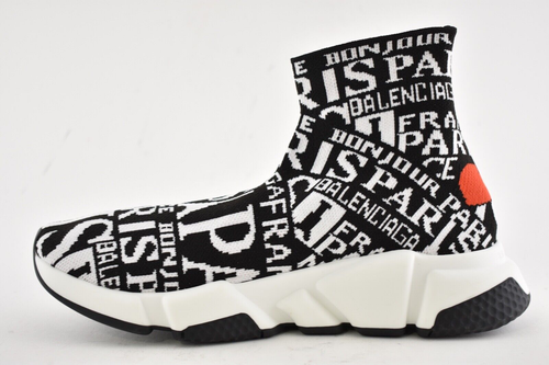 Pre-owned Balenciaga Women Speed Sock Trainer White Black Red Paris Runner Sneakers 42