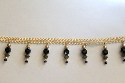 Handmade Very Beautiful 1quot Beaded Fringes Trim  Black Silver   M1