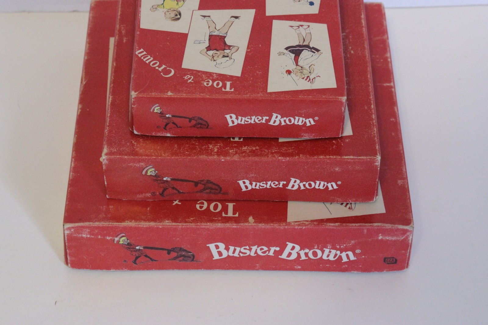 3 VINTAGE MID CENTURY BUSTER BROWN  EMPTY COUNTER DISPLAY BOX