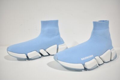 Pre-owned Balenciaga Speed 2.0 Sock Light Blue White High Top Knit Pull Trainer Sneaker 39