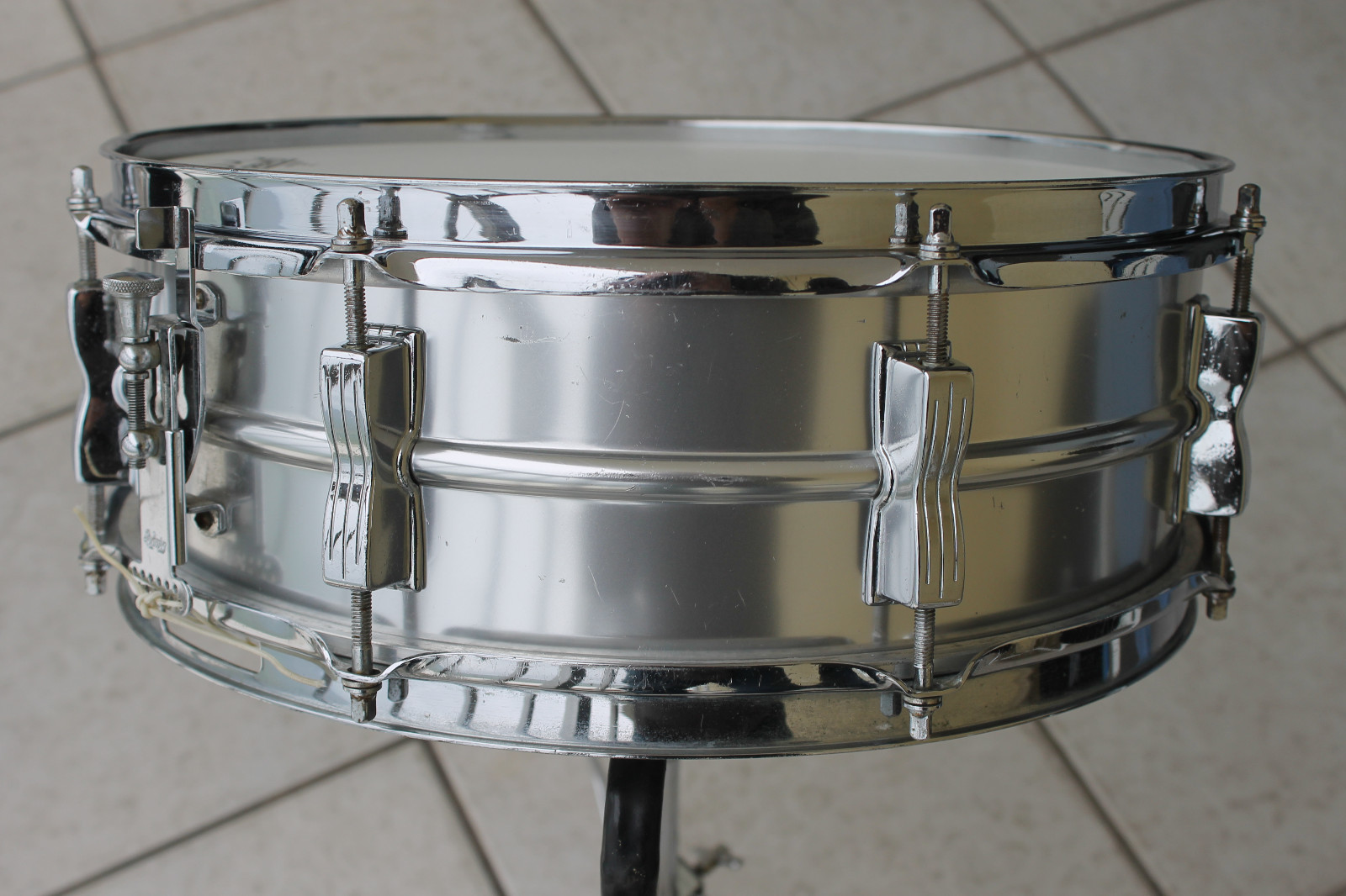 1964 Ludwig Acrolite Snare. w/c.o.brass rims, red felt muffler, Keystone Badge