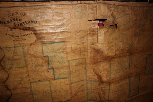 Antique 1863 New York State Chenango Cortland Counties Canvas Map Civil War Era