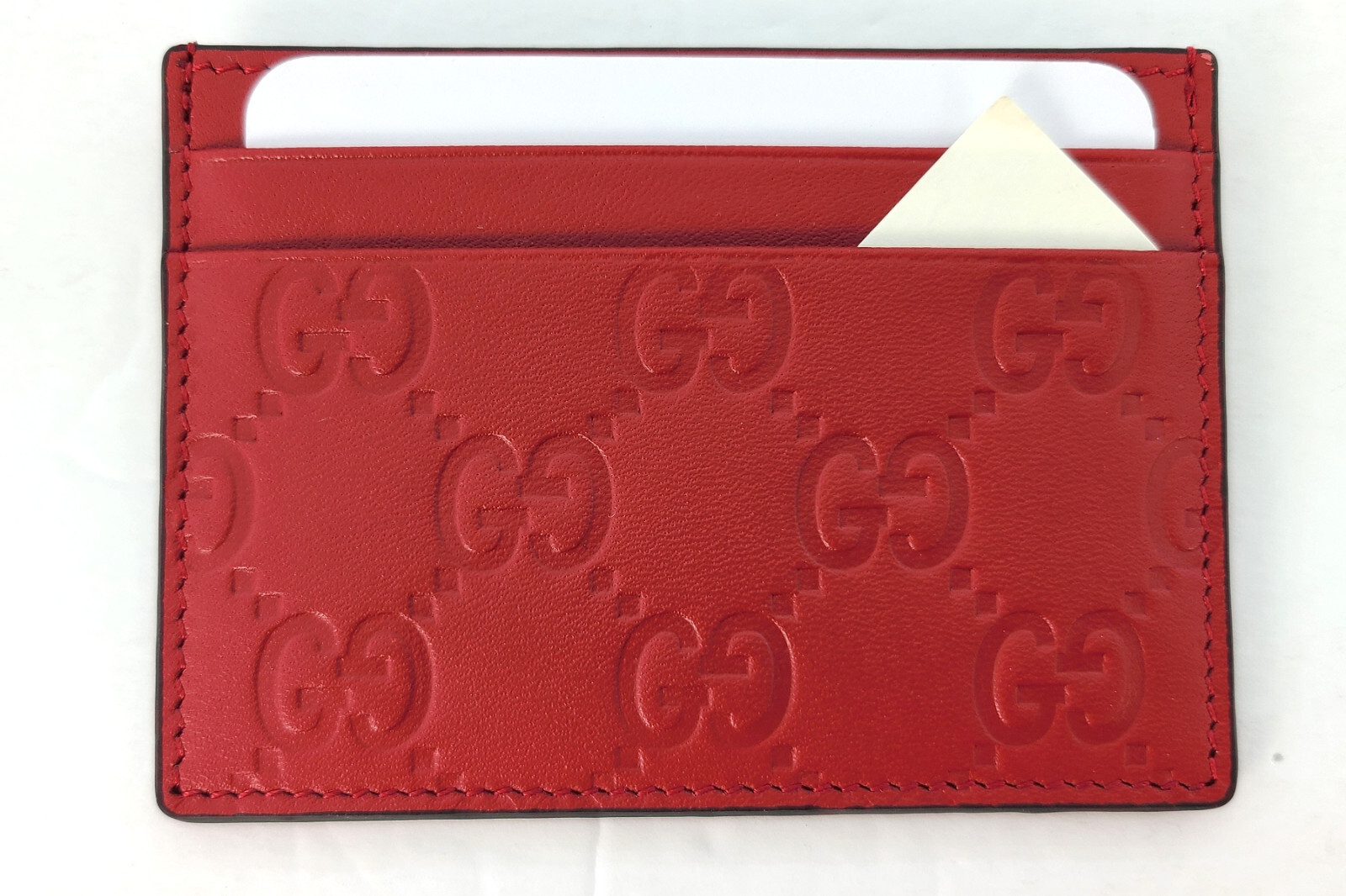 Pre-owned Gucci Authentic  Ssima Red Leather Card Case Card Holder