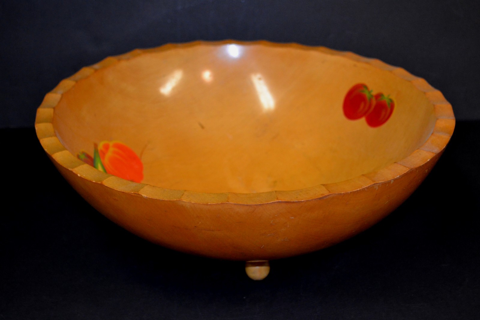 Vintage RIO GRANDE Hand Painted Woodenware Large Salad Bowl 15.5” Diameter