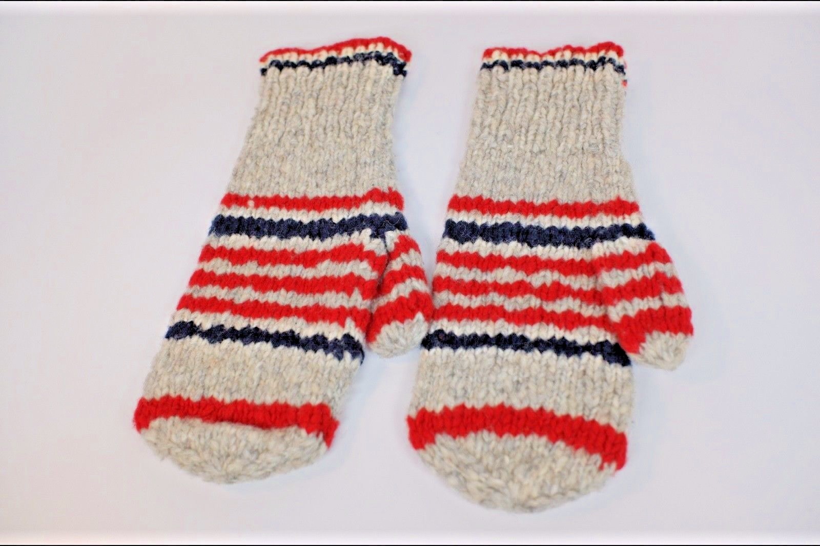 MONCLER Mittens Wool Gloves GRENOBLE Unisex Gray Red Blue Stripes FRANCE