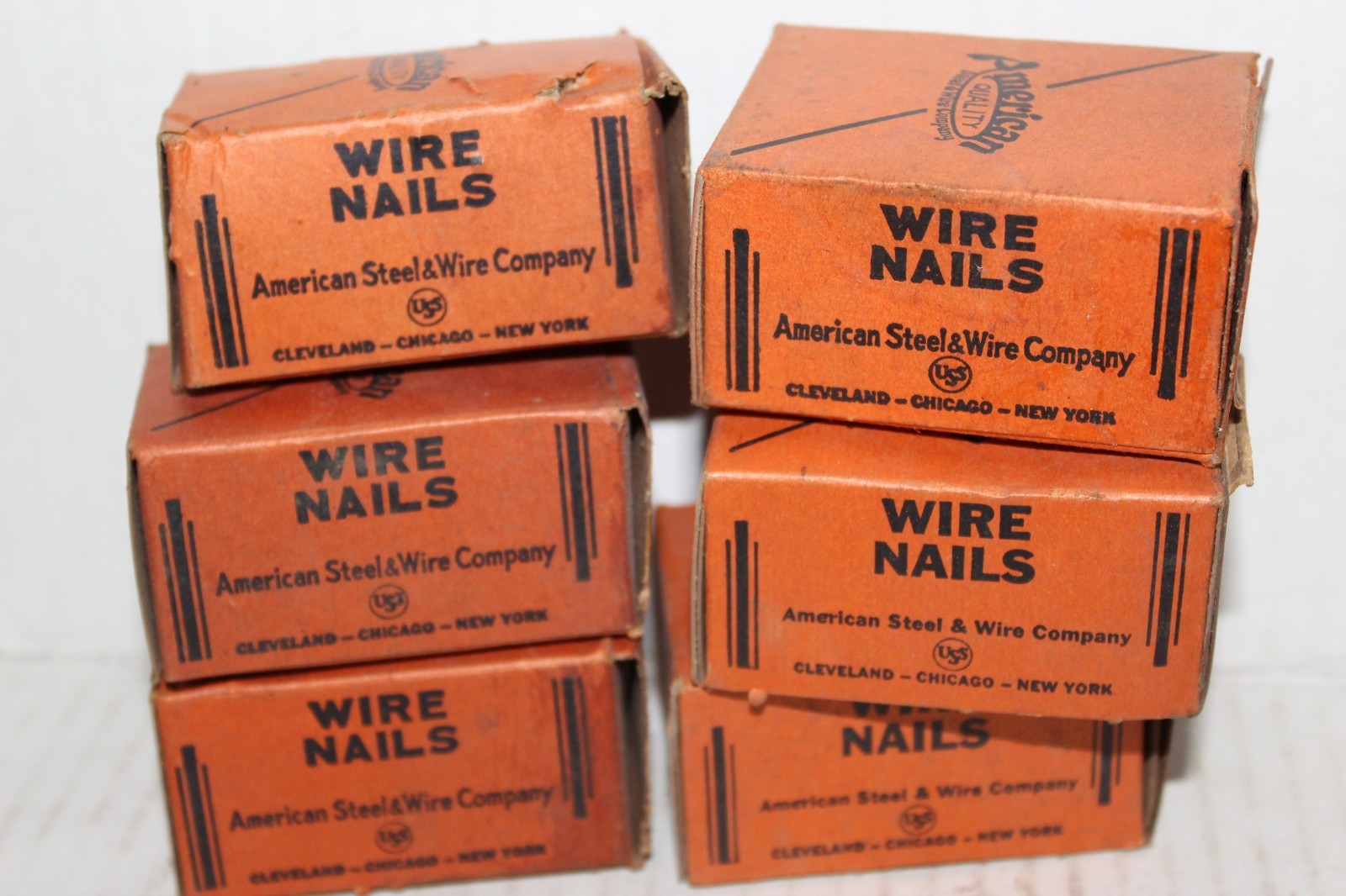 American Quality Steel Wire Flat Head Wire Nails Vtg Cleveland Chicago New York