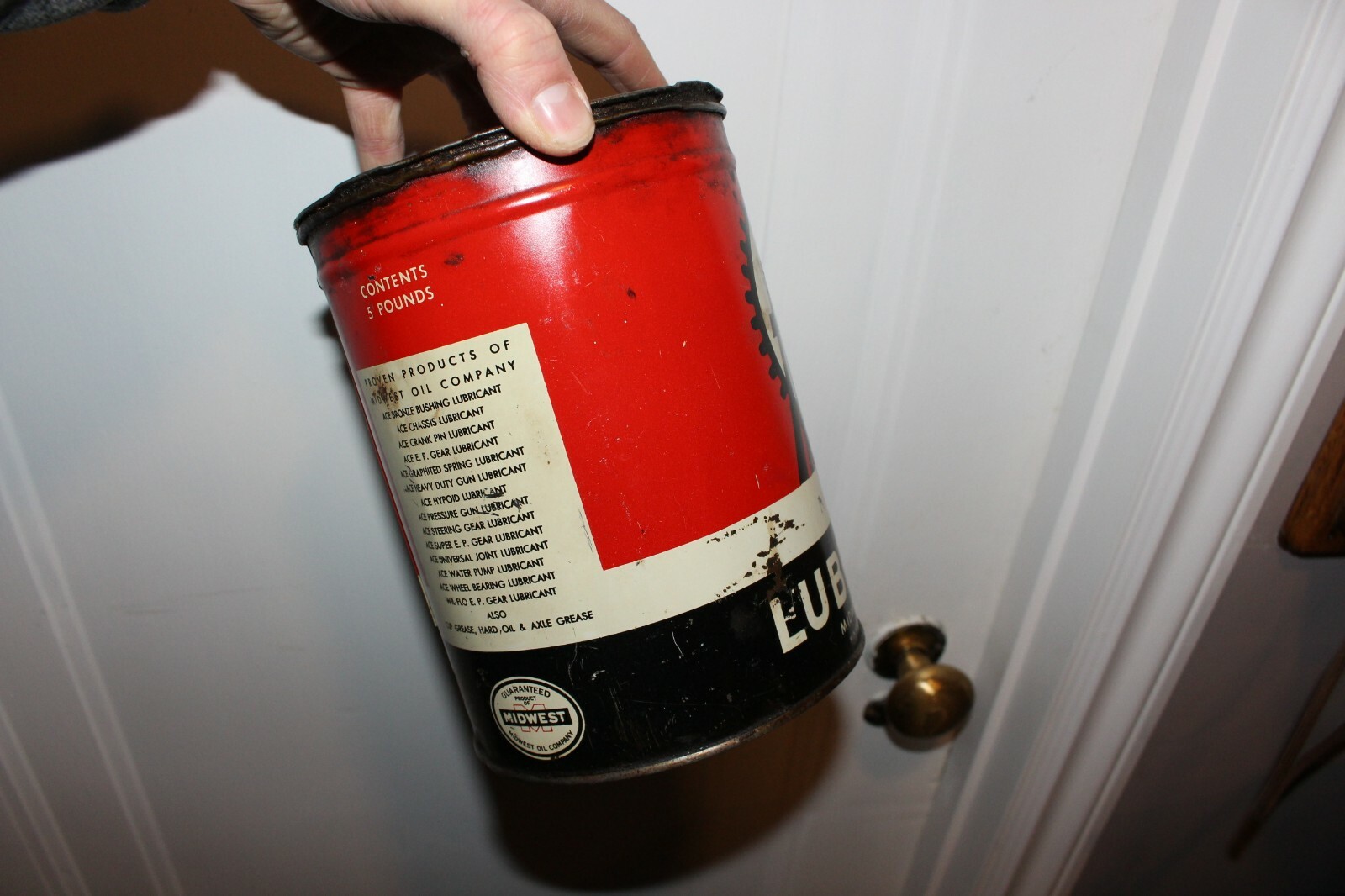 Vintage ACE Grease 5 Pounds Oil Can Tin Advertising Midwest Minneapolis Fargo