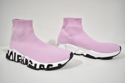 Pre-owned Balenciaga Speed Graffiti Light Pink White Black Sock High Top Knit Sneaker 40